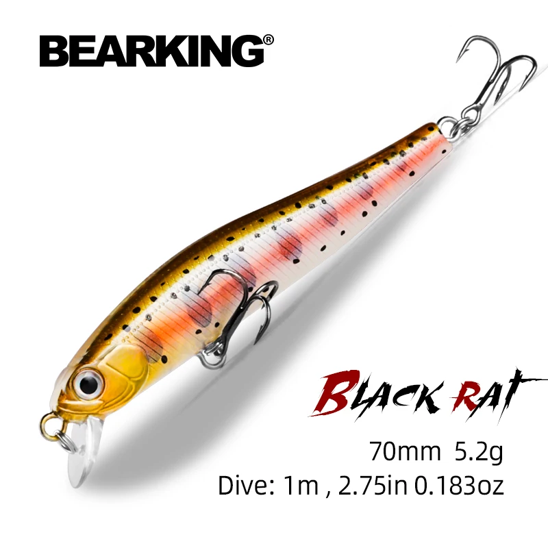 

BEARKING 1PCS 7cm 5.2g 3D Bionic Minnow Fishing Lure Hard Bait with Fishing Hooks Fishing Tackle Lure 3D Eyes Black Ray Lures