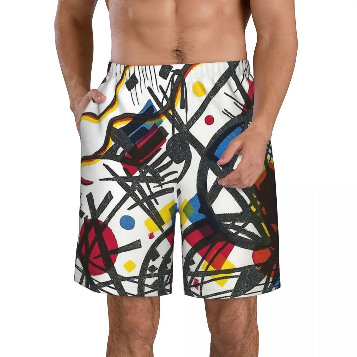 

Мужские пляжные шорты Wassily Kandinsky с абстрактным рисунком, мужская пляжная одежда с сетчатой подкладкой, шорты для серфинга