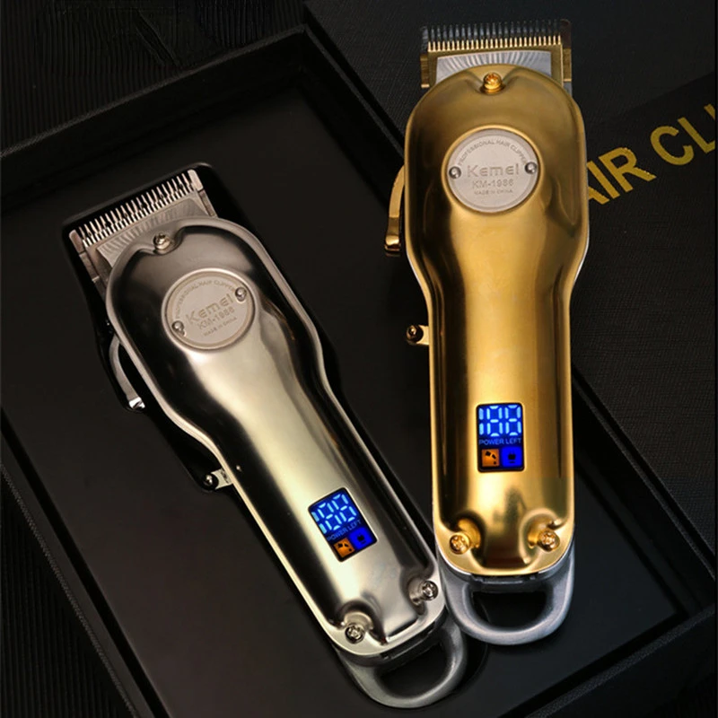 

Kemei 1986 Hair Trimmer Professional Electric All Metal Hair Clipper LCD Digital Cordless Men Silver Gold Haircut Machine Barbe