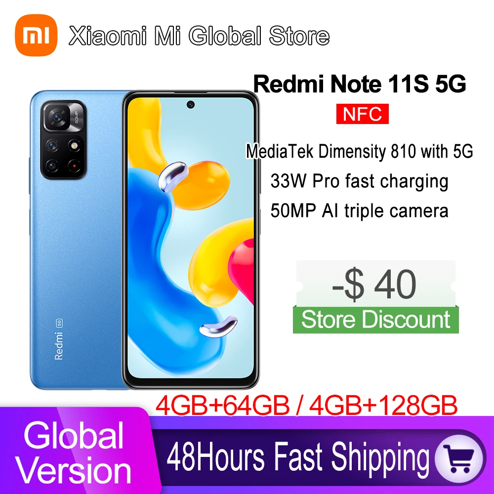Global Version Xiaomi Redmi Note 11S 5G Smartphone Dimensity 810 NFC 33W Pro Fast Charging 50MP AI Triple Camera