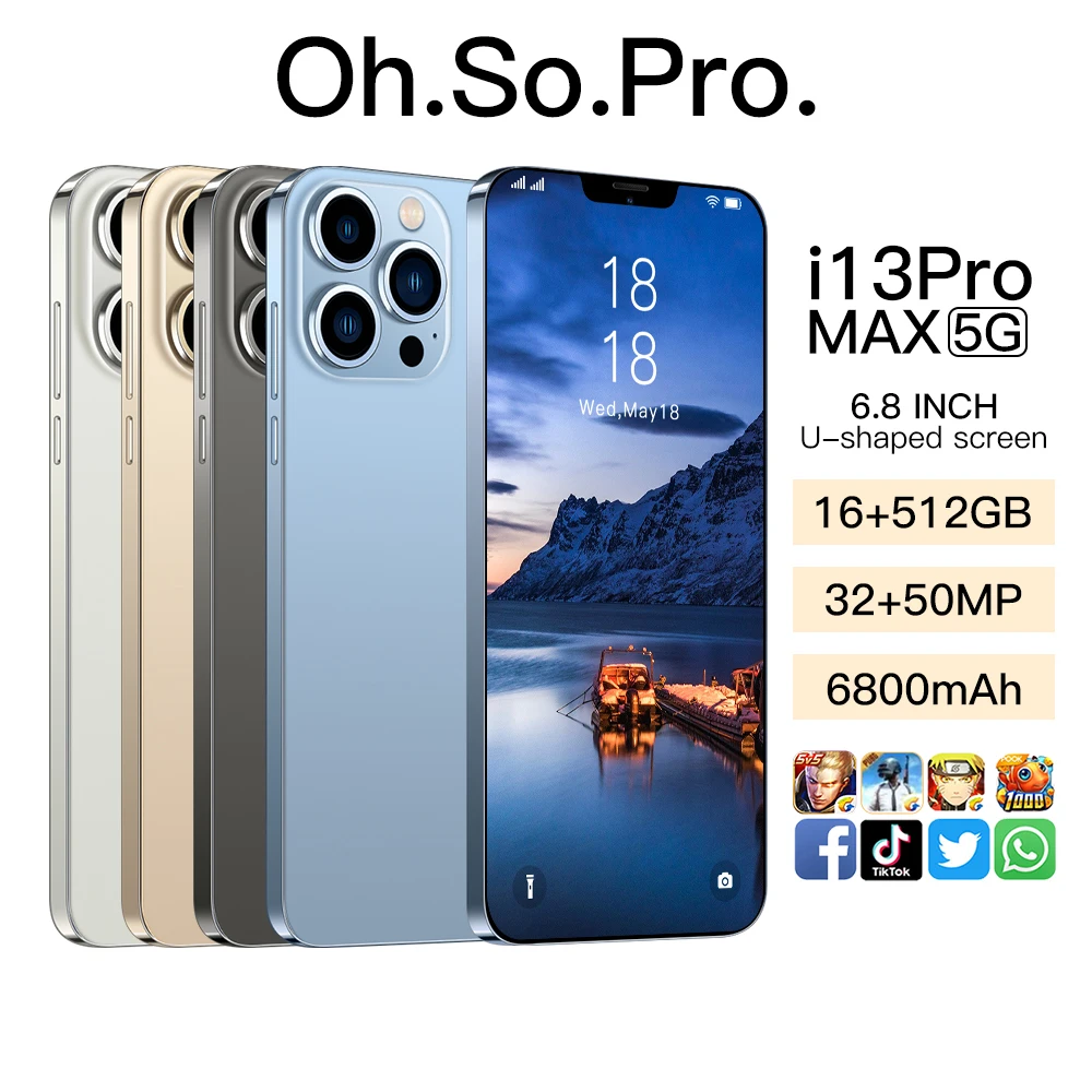 

I13 Pro Max смартфоны Global Version 6.8inch HD Celular 5G 16GB 512GB Android 11 Smartphone 10 Core 6800mAh Unlock 4G Cellphone