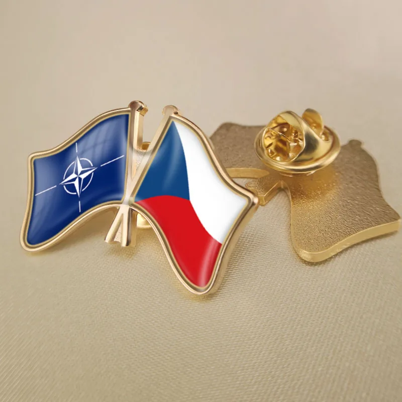 

North Atlantic Treaty Organization NATO and Czech Republic Crossed Double Friendship Flags Lapel Pins Brooch Badges