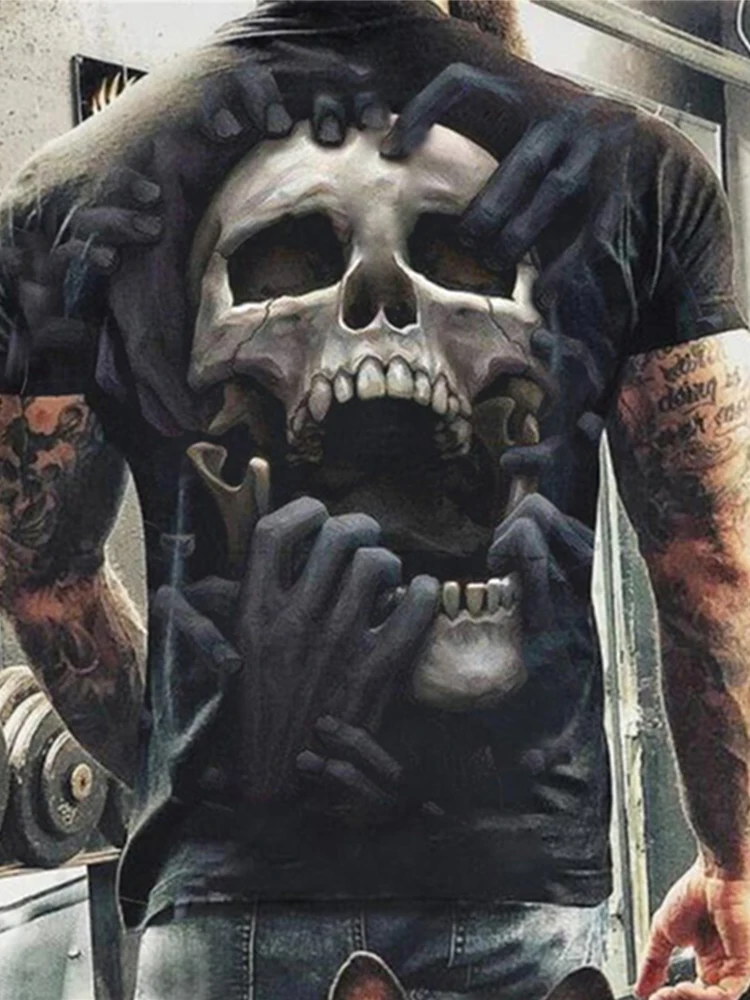 Мужская футболка с коротким рукавом круглым вырезом и 3D-принтом черепа |