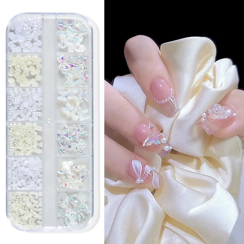 

6/12 Grid Nail Accessories Aurora Bow Pearl Rivet Small Accessories Super Flash Diamond Mixed Nail Clothing Jewelry Decoration