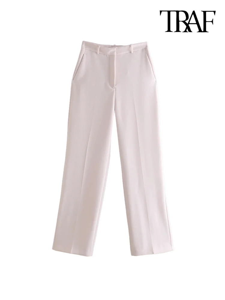 

Брюки TRAF женские с боковыми карманами, Модные Винтажные штаны с широкими штанинами, на молнии, с завышенной талией