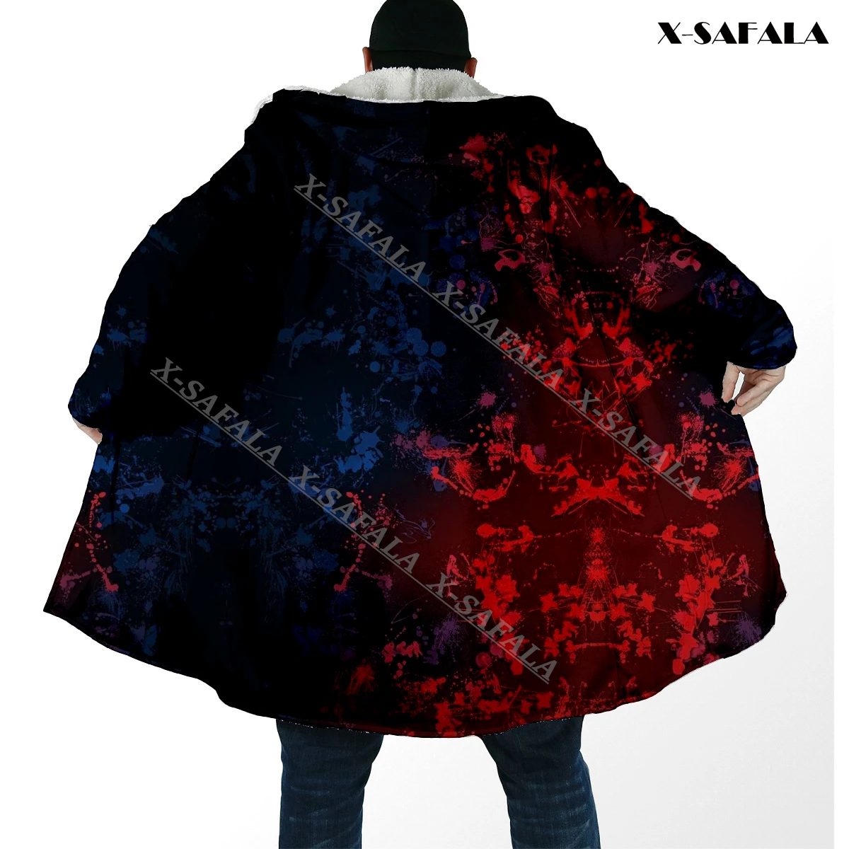 

Beautiful Red Geometric 3D Print Higher Quality Casual Warm Overcoat Cashmere Male Hooded Cloak Fleece Hoodie Blanket Duffle 2