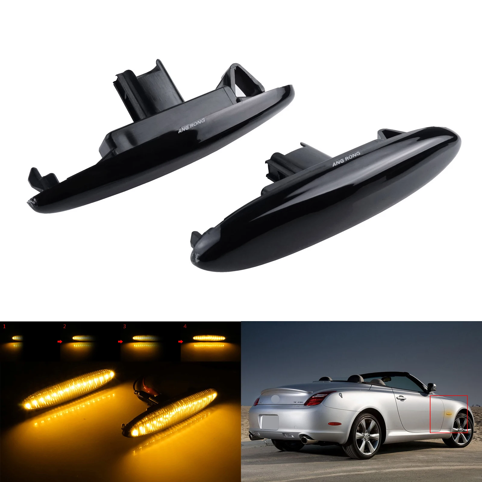 

Sequential Black Lens LED Side Marker Light Turn Signal Lamp For Toyota Highlander