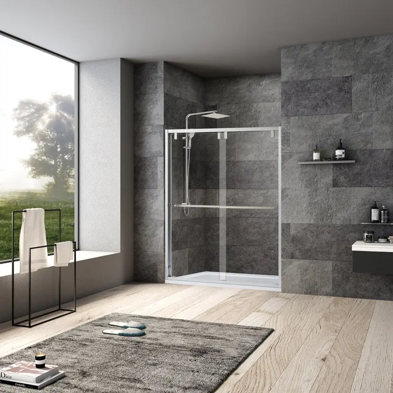 

68" W x 76" H Double Sliding Framed Glass Shower Door in Brushed Nickel