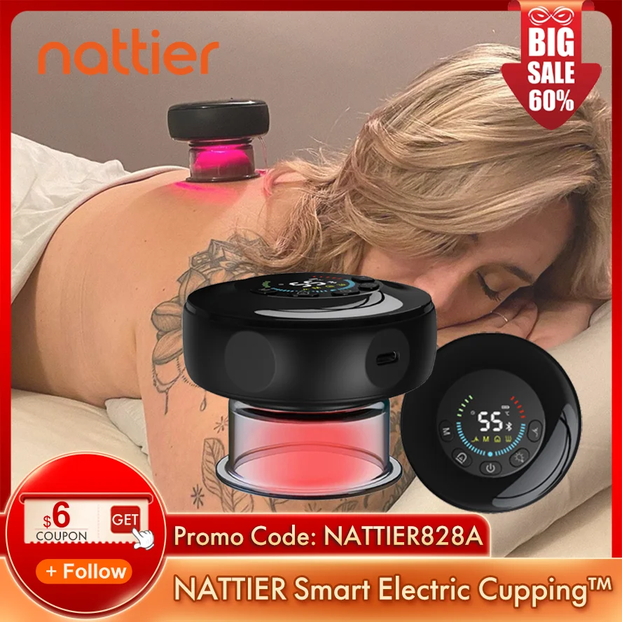 

NATTIER Smart Electric Cupping Back Negative Pressure Massager with Red Light Therapy Vacuum Suction Cups for Body Fat Burning