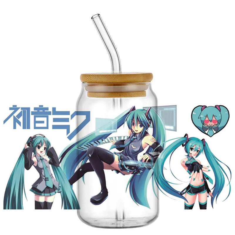 Наклейки для стаканов Hatsune Miku UV DTF, 16 унций, самоклеящиеся, моющиеся, для стеклянных бутылок, DIY, прочные, для автомобиля (art.: 3920dace4f629) - 3920dace4f629