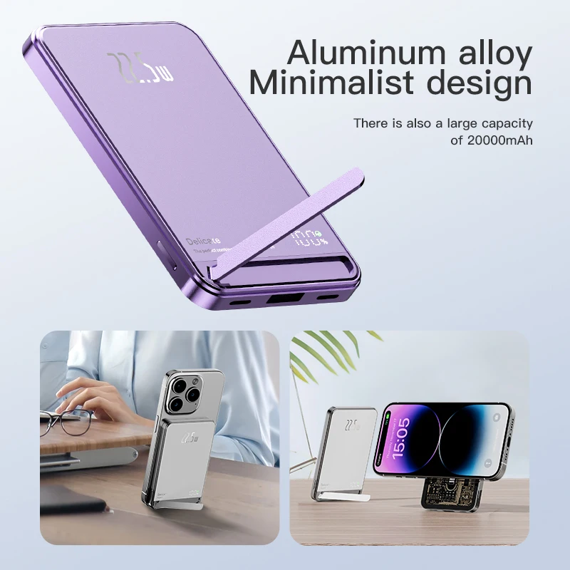 Фото Новый высококачественный резервный аккумулятор PowerBank из сплава для Magsafe с подарком Powerbank, магнитное беспроводное зарядное устройство для телефона с держателем телефона №3