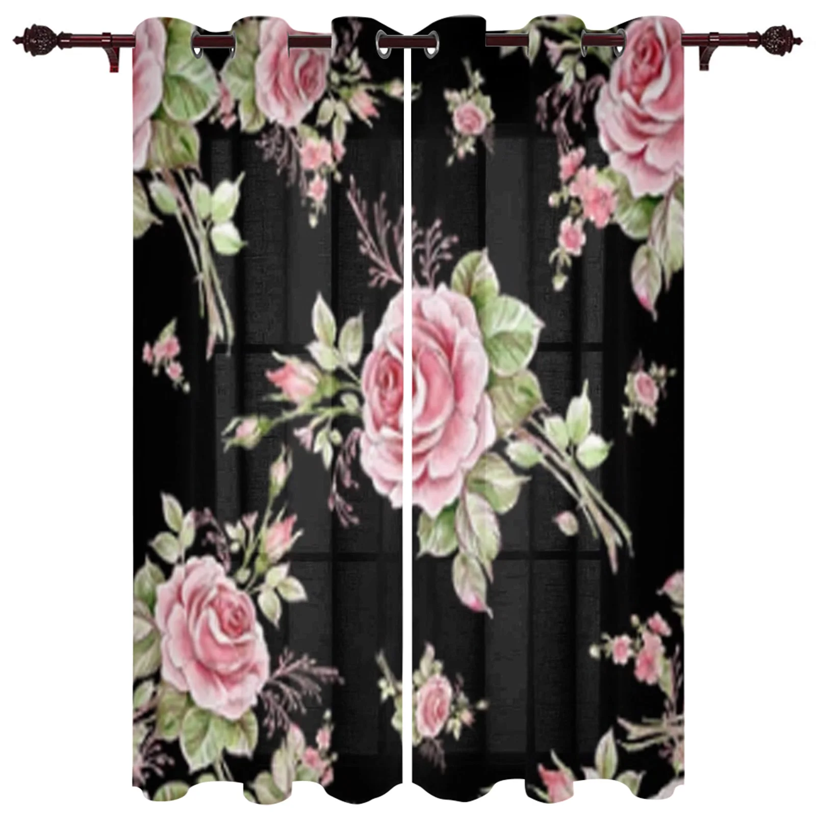 

Exquisite Watercolor Roses Flower Luxury Curtains Living Room Bedroom Window Curtain Valance Curtains For Kitchen Home Decor