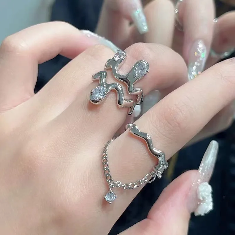 

Korean Version Unique Wave Fashion Ring Light Luxury Chain Opening Adjustable