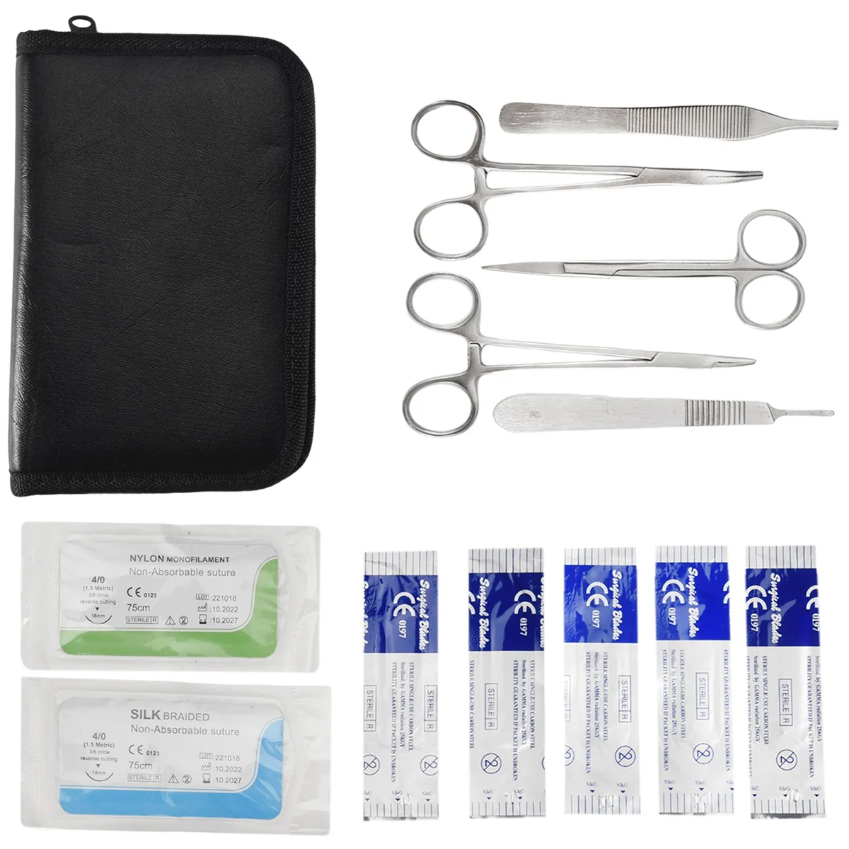 Suture Kit Stainless Steel Training Instruments with Scalpel Blades for Veterinarian Biology and Dissection Lab Students