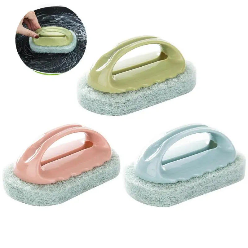 

1PC Bathroom With Handle Bath Brush Thickened Sponge Brush Descaling Wipe Kitchen Bathroom Tile Cleaning Kitchen Accessorie