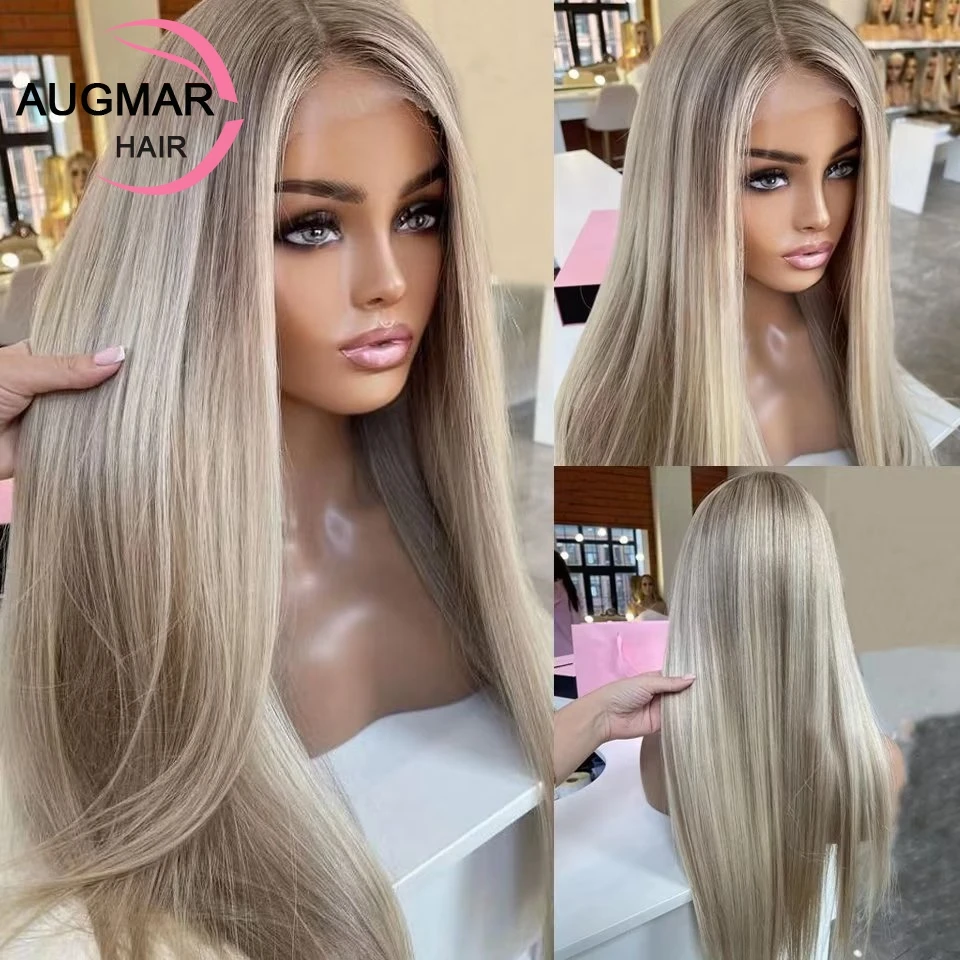 13x6 Ash Blonde Straight Lace Front Wigs For Women Human Hair 360 Lace Frontal Wig 13x4 HD Brown Highlight Wig Human Hair Wigs