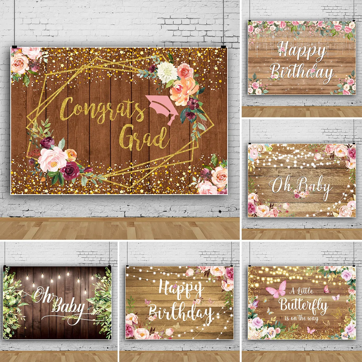 Деревянный фон для фотосъемки с изображением деревянной доски цветов бабочек