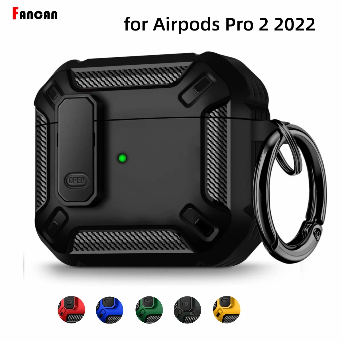 

Case for AirPods Pro 2 2022【with safety lock clip】Carbon Fibre TPU Earphone Case [Front LED Visible] for Air pods pro 2 Case