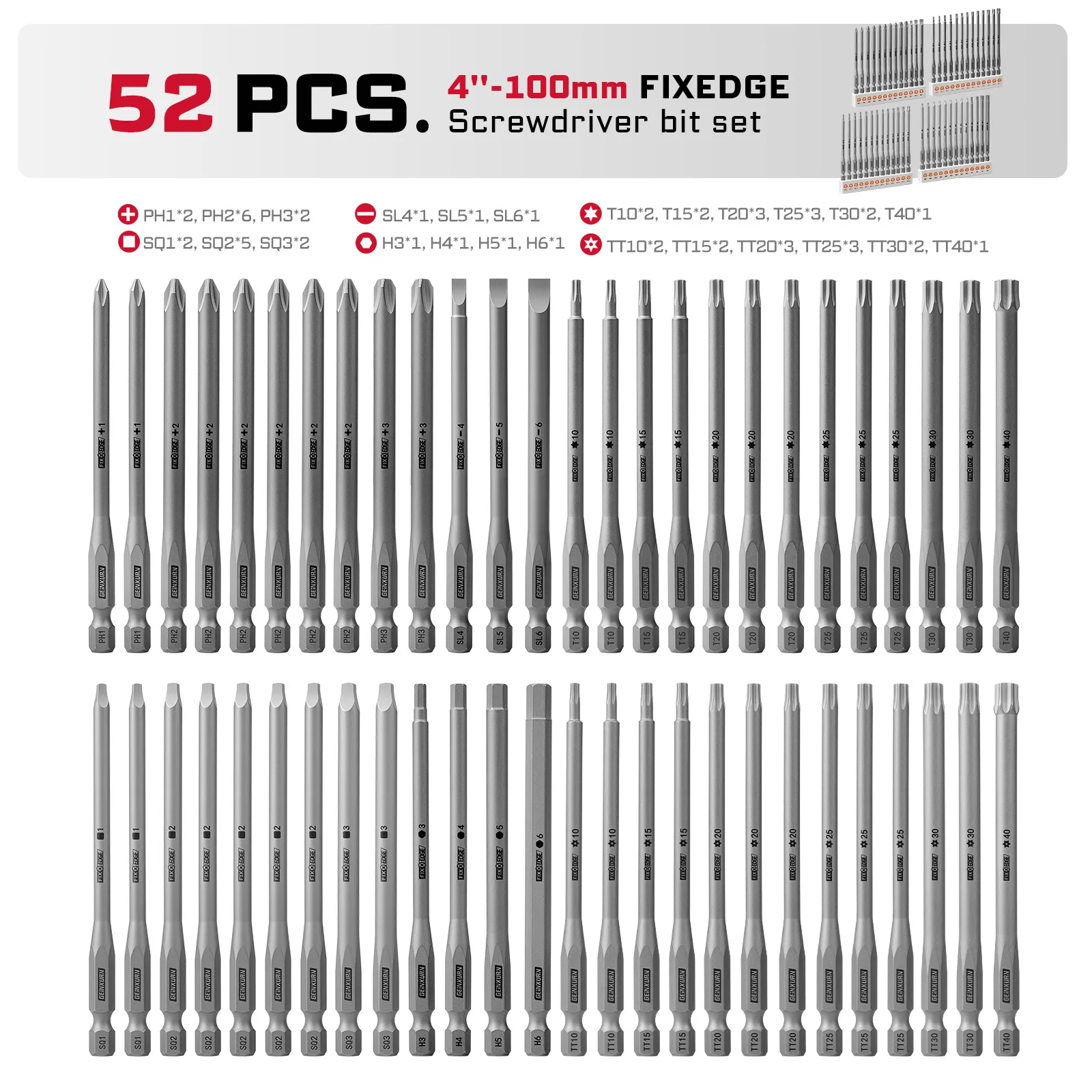 

Geinxurn, 52 шт., набор отверток с фиксированным механизмом, 4 дюйма, смешанные насадки из магнитной легированной стали с код...