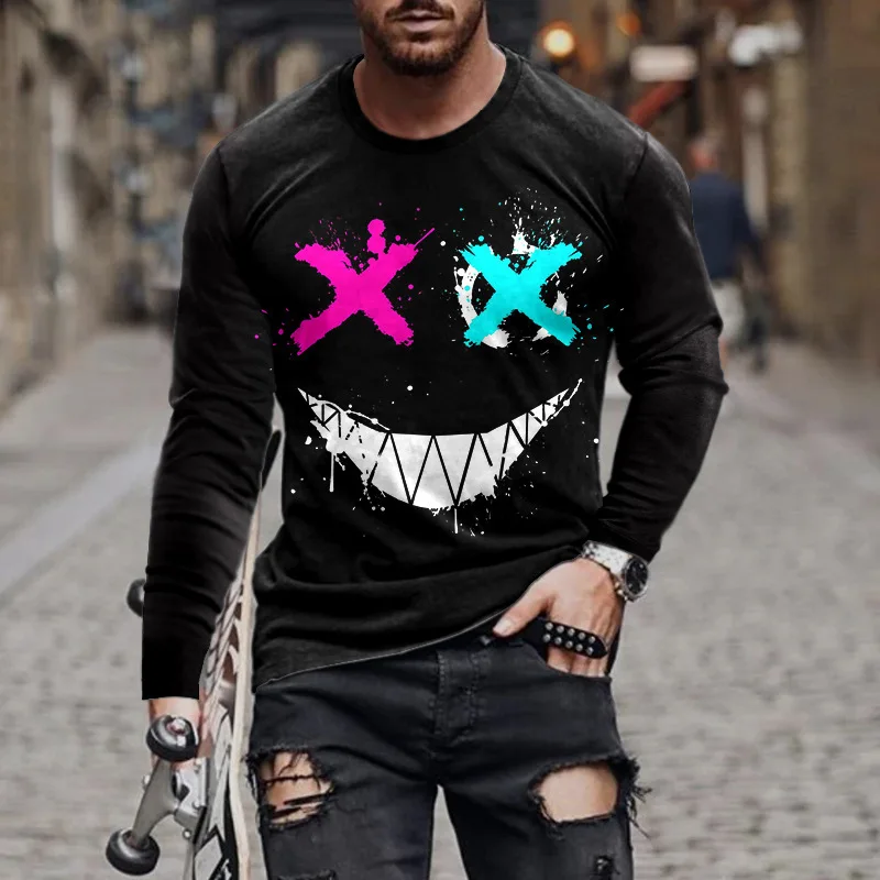 

Мужская футболка с длинным рукавом, Повседневная Свободная футболка с 3D принтом смайлика дьявола, лето 2022