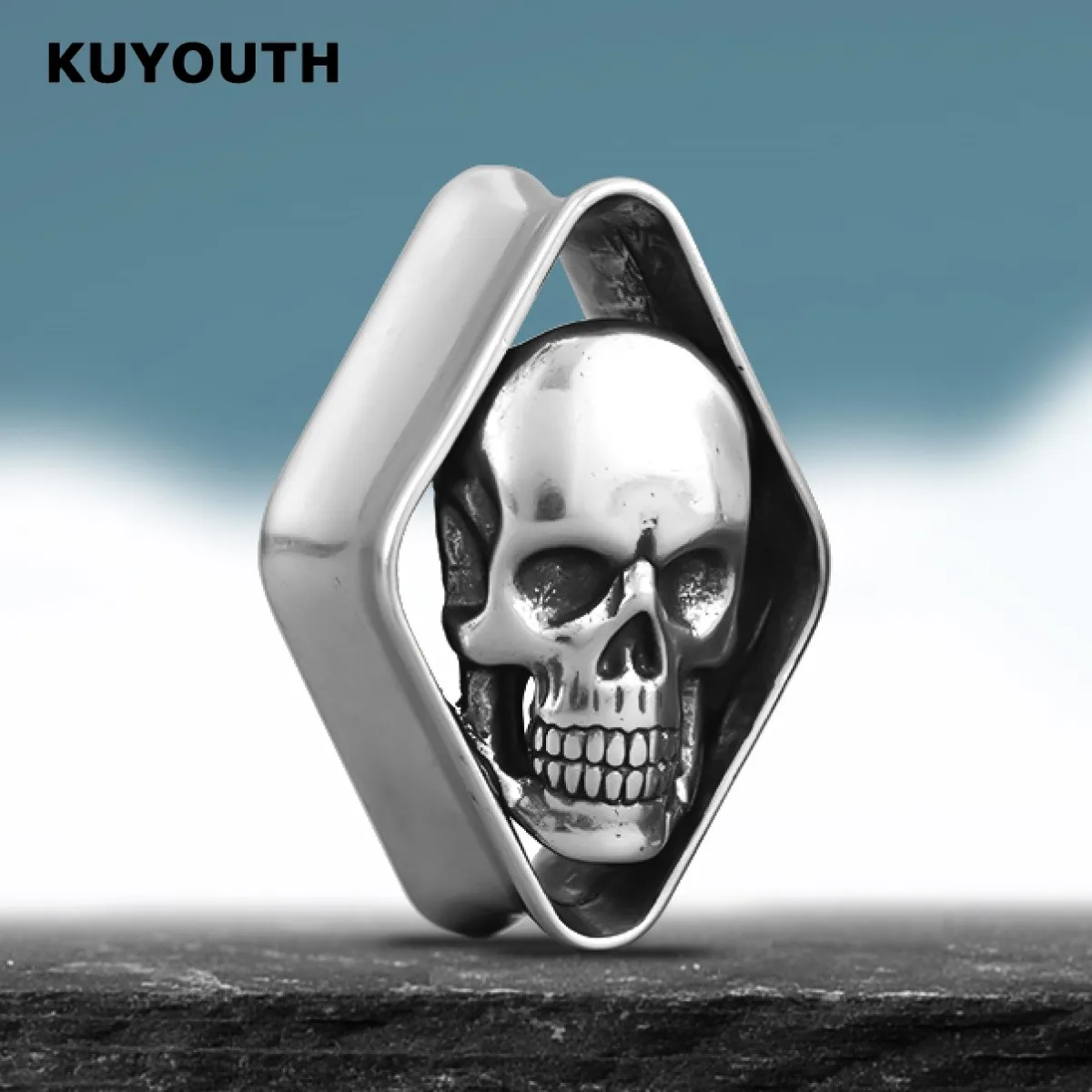 Фото Стрейч KUYOUTH в виде ромба с черепом №1