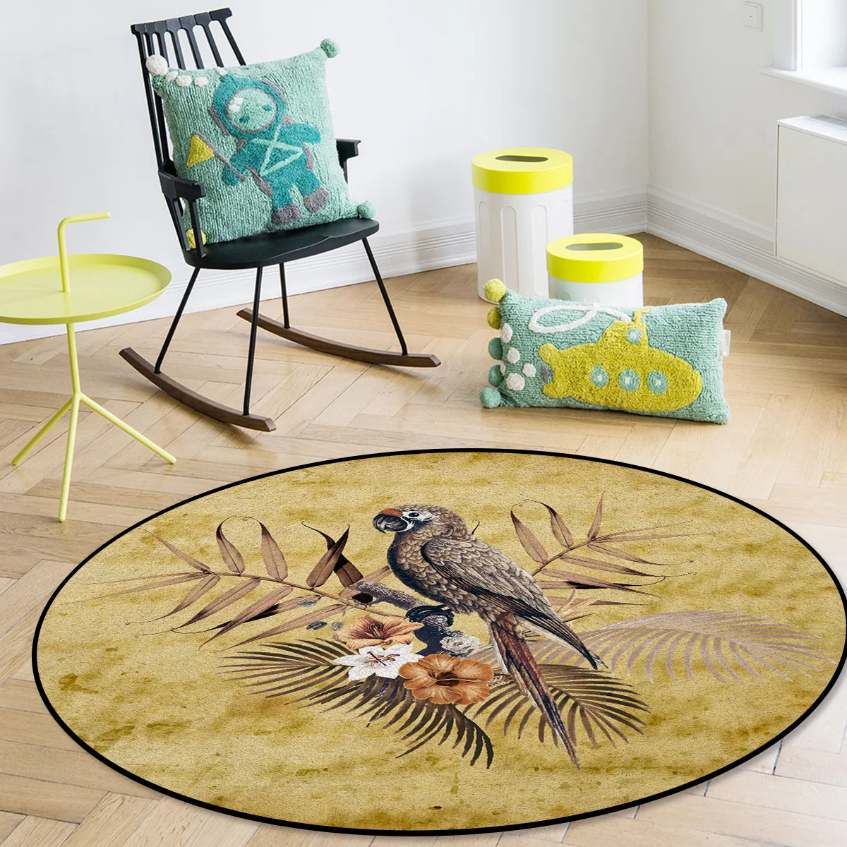 

Flowers Parrot Retro Round Carpets for Entrance Home Modern Decoration Carpet for Bedroom Rug In The Living Room Bath Mat