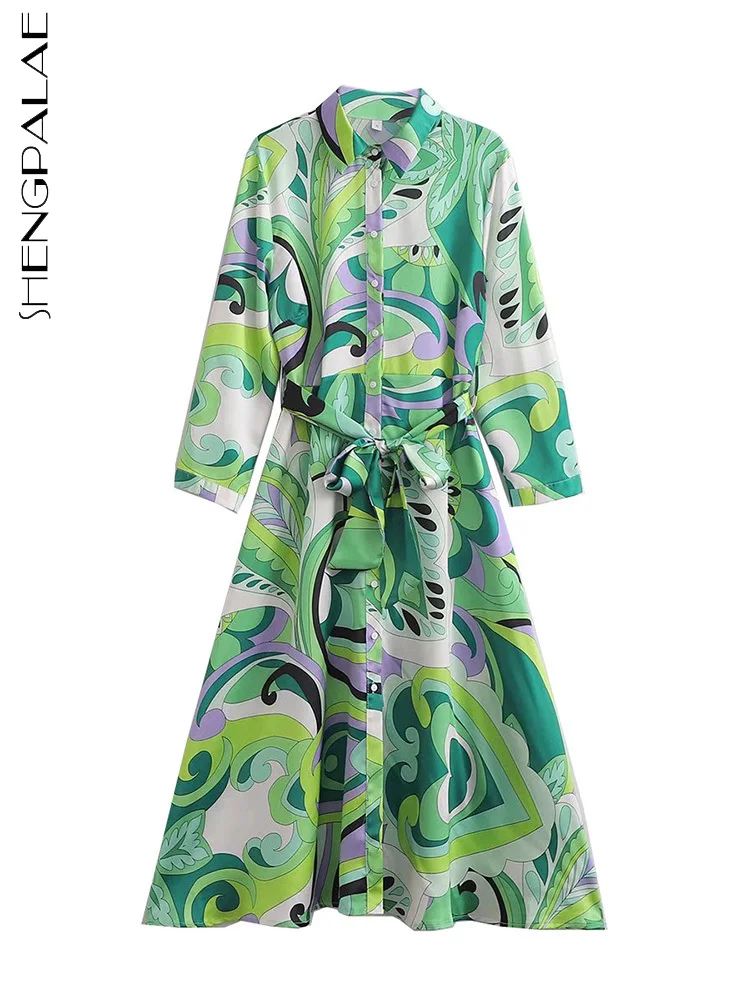 

Женское однобортное платье SHENGPALAE с отложным воротником и рукавом три четверти, 2022, модное зеленое платье