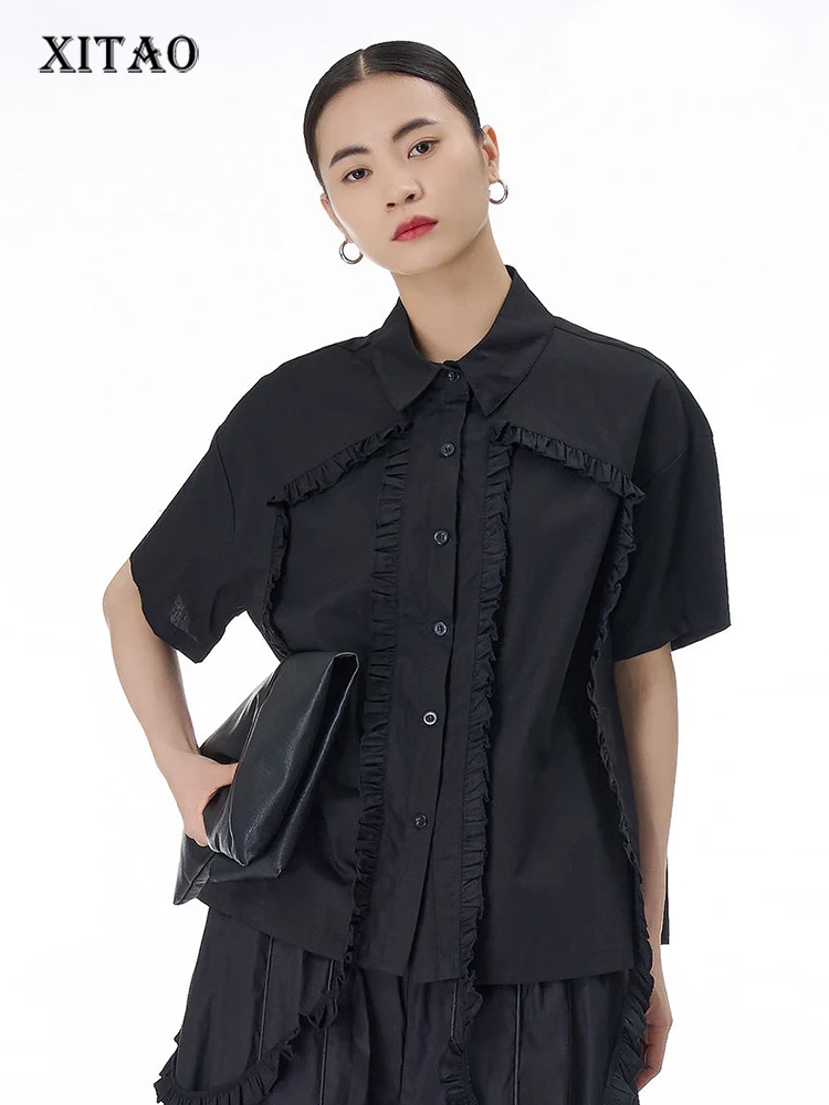 

XITAO/Повседневная однотонная женская рубашка в Корейском стиле; Новинка 2023 года; Летняя модная свободная однобортная рубашка с короткими рук...