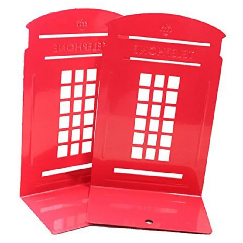 

1 Pair London Telephone Booth Design Anti-Skid Bookends Book Shelf Holder Stationery (Red)