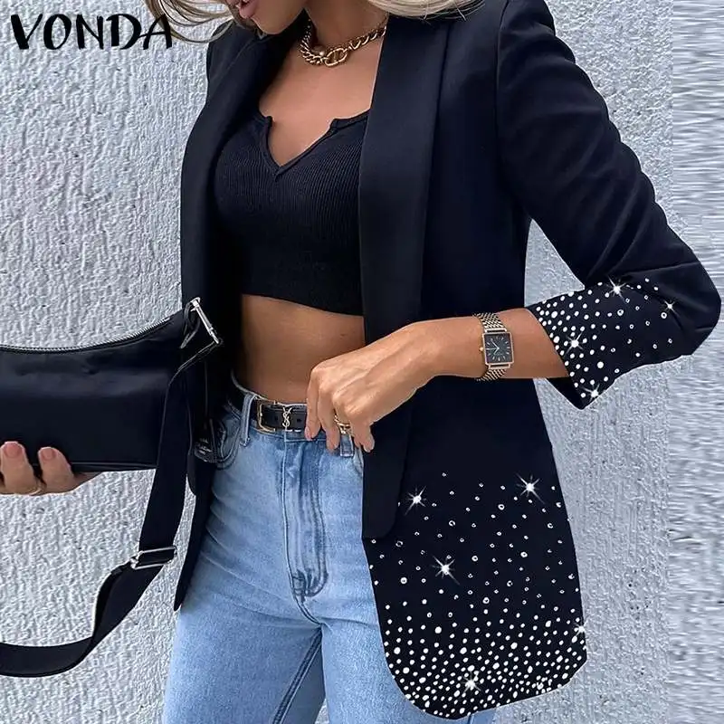 

Элегантный офисный Блейзер VONDA 2022, Женский официальный блейзер с лацканами, свободная Стильная Офисная верхняя одежда, Женский блейзер овер...