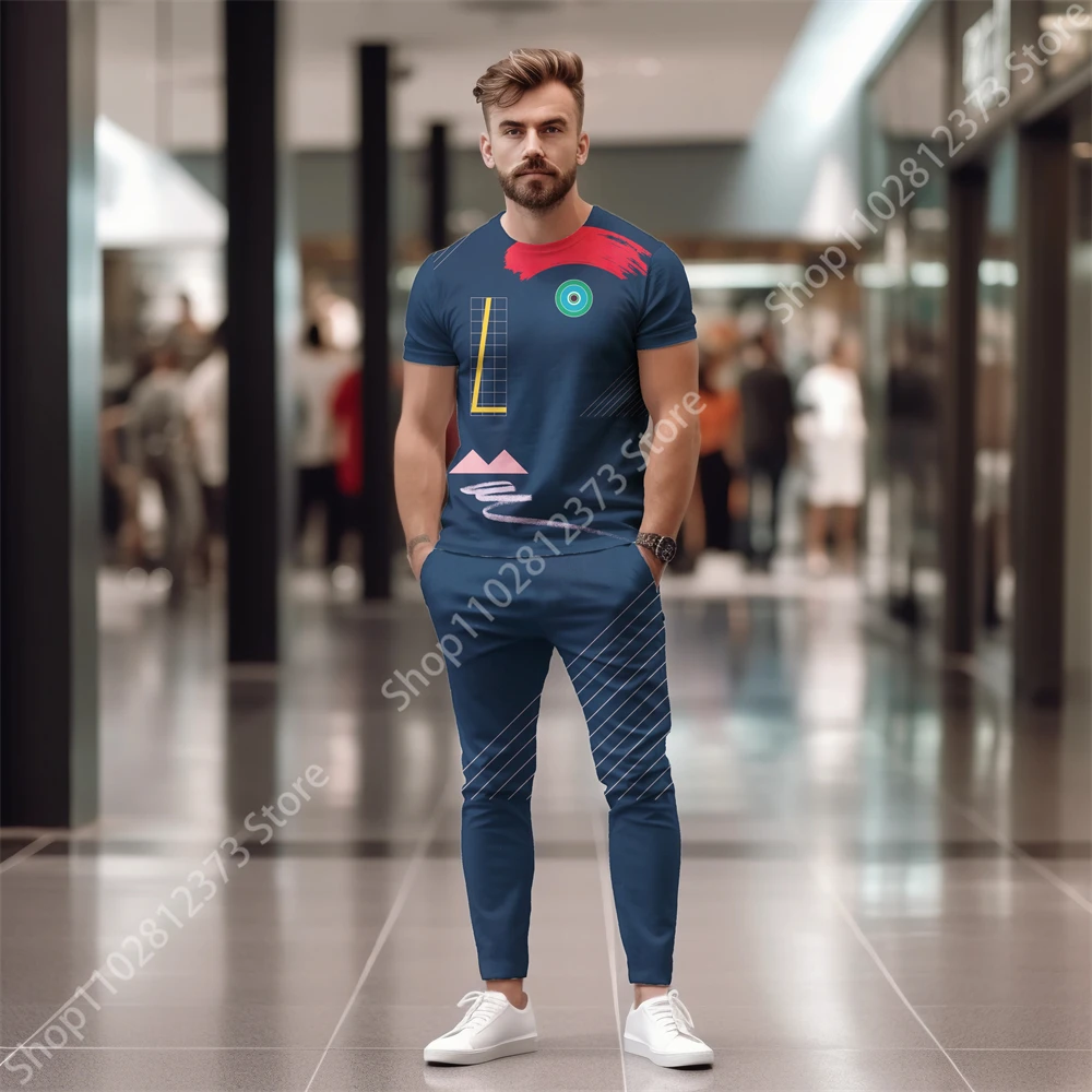 2023 Short Sleeve T-Shirt+Pants Tracksuit Men Two Piece Set Men's Clothing Fashion 3D Printing Casual Streetwear Clothes For Men