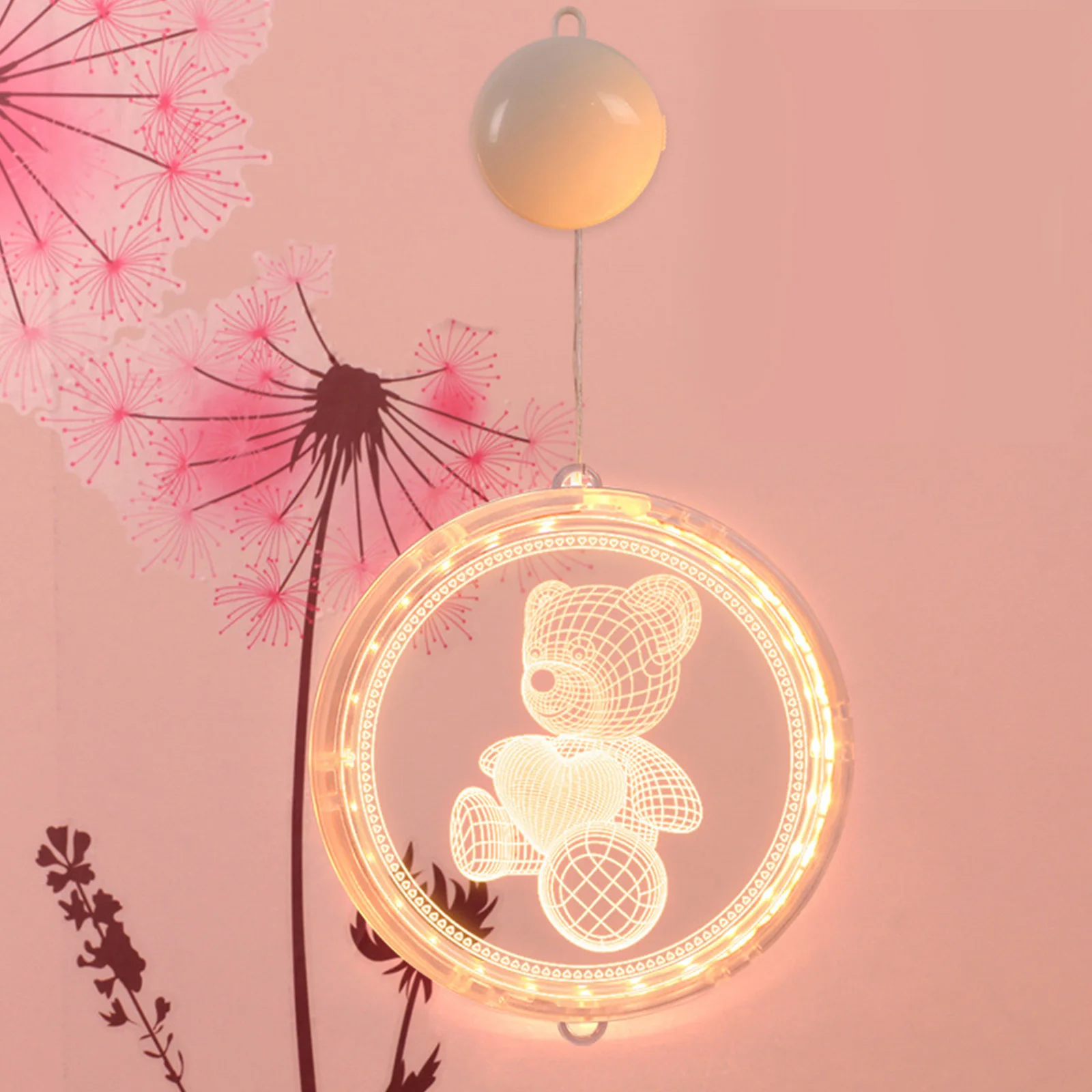 

Acrylic Hanging Light String 3D Bear Heart LED Pendant Atmosphere Lights Suction Cup Battery Operated Valentines Day Decorations