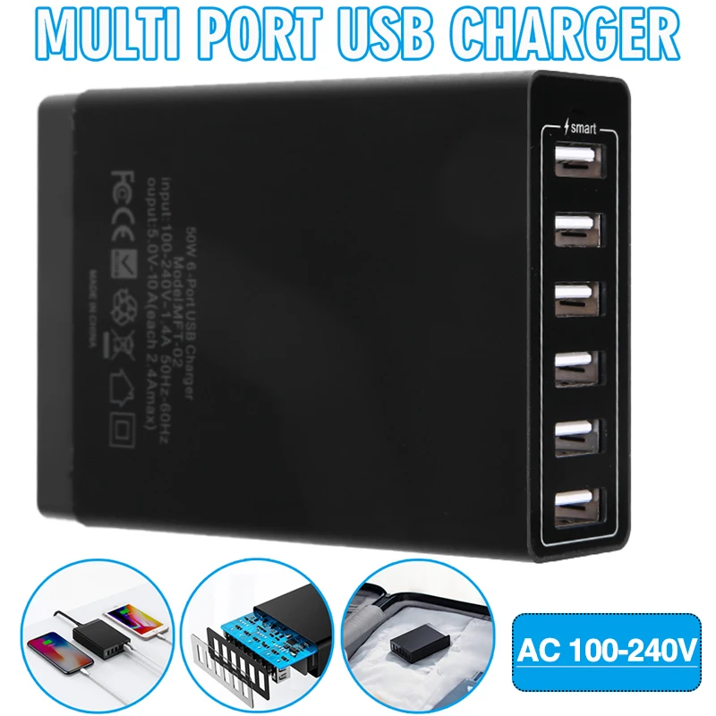 

1 шт., зарядное устройство с 6 USB-портами, 40 Вт