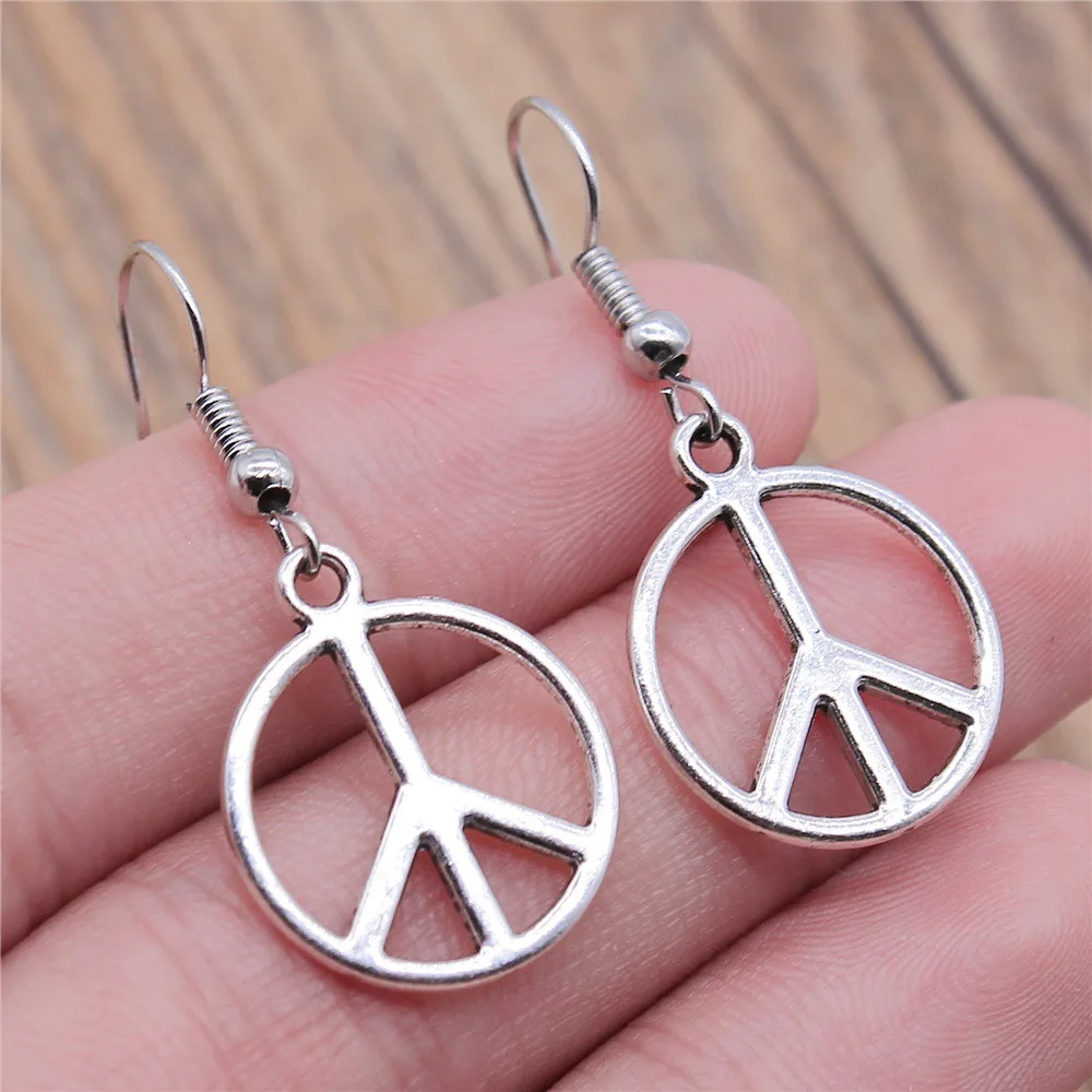 

Fashion Handmade Simple Design Antique Silver Color Peace Pendant Earrings Dropshipping Drop Earrings