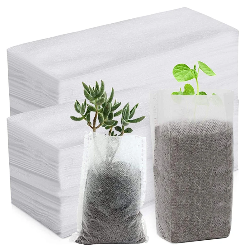 

100Pcs Degradable Non-Woven Plant Nursery Bags Plant Seeding Bags 3 Sizes Seed Starting Bags For Flower Tree Vegetable Planting
