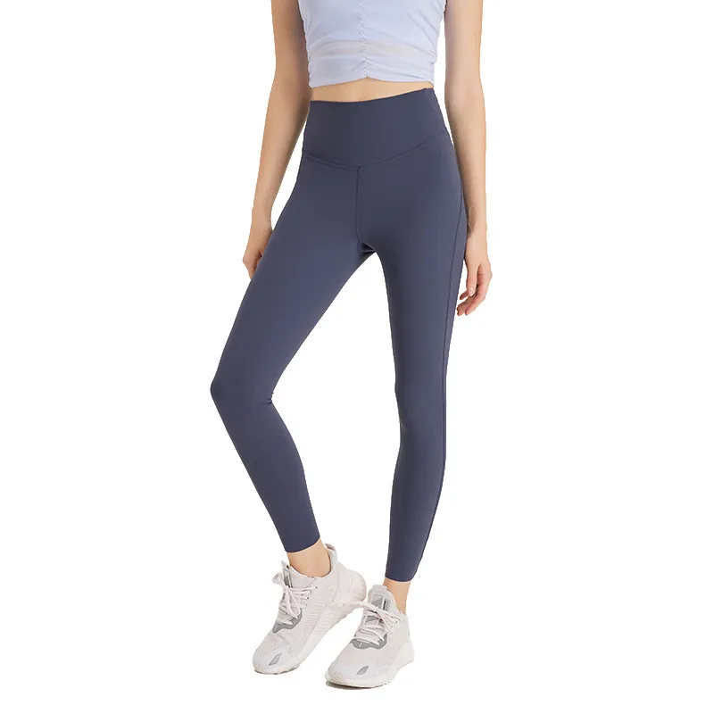 Solid Color Gym Women Sports Pants Soft Compression High Waist Fitness Yoga Legging Comprehensive Training Tight Gym No Mark Fee