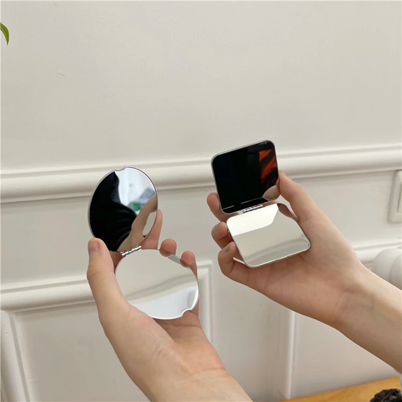 Ins портативное простое двухстороннее зеркало для макияжа из нержавеющей стали