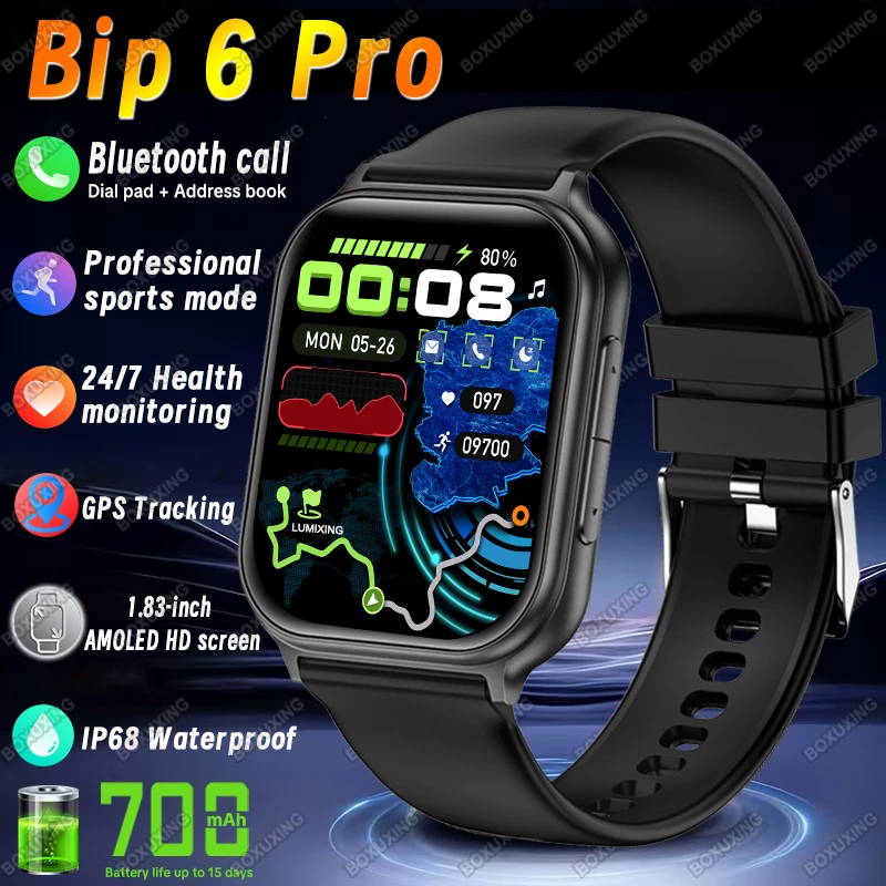 Фото Новые умные часы Bip 6 Pro для мужчин и женщин, для занятий спортом на открытом воздухе, фитнеса, водонепроницаемые по стандарту IP68, с измерением частоты сердечных сокращений, отслеживанием сна, GPS, Bluetooth, функцией звонков. №1