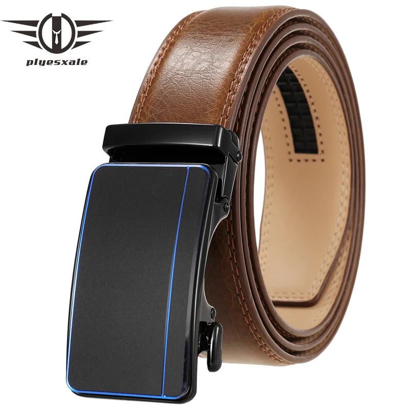 

Red Brown Black Mens Leather Belt Auto Buckle High Quality Business Waist Strap Male Luxury Cowhide Men's Ratchet Belts B753