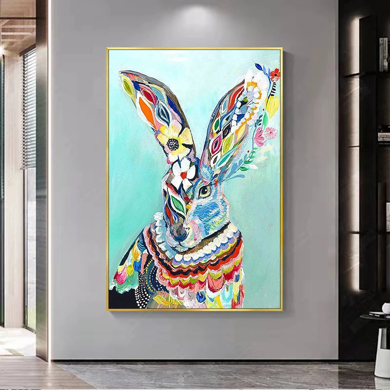 

Pure hand-painted Chinese zodiac rabbit oil painting texture animal wall decoration large hanging painting abstract art posters