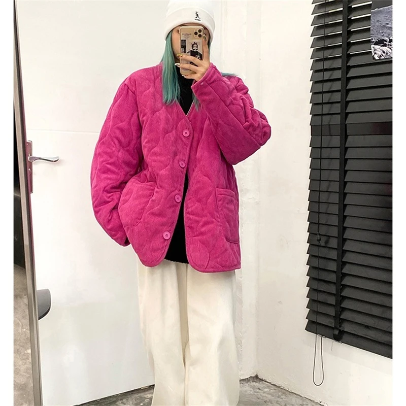 2022 Winter Korean Harajuku Basic Pocket Parkas Women Fashion Solid Warm Cotton Coats Brown Beige Female Loose Casual Outerwear