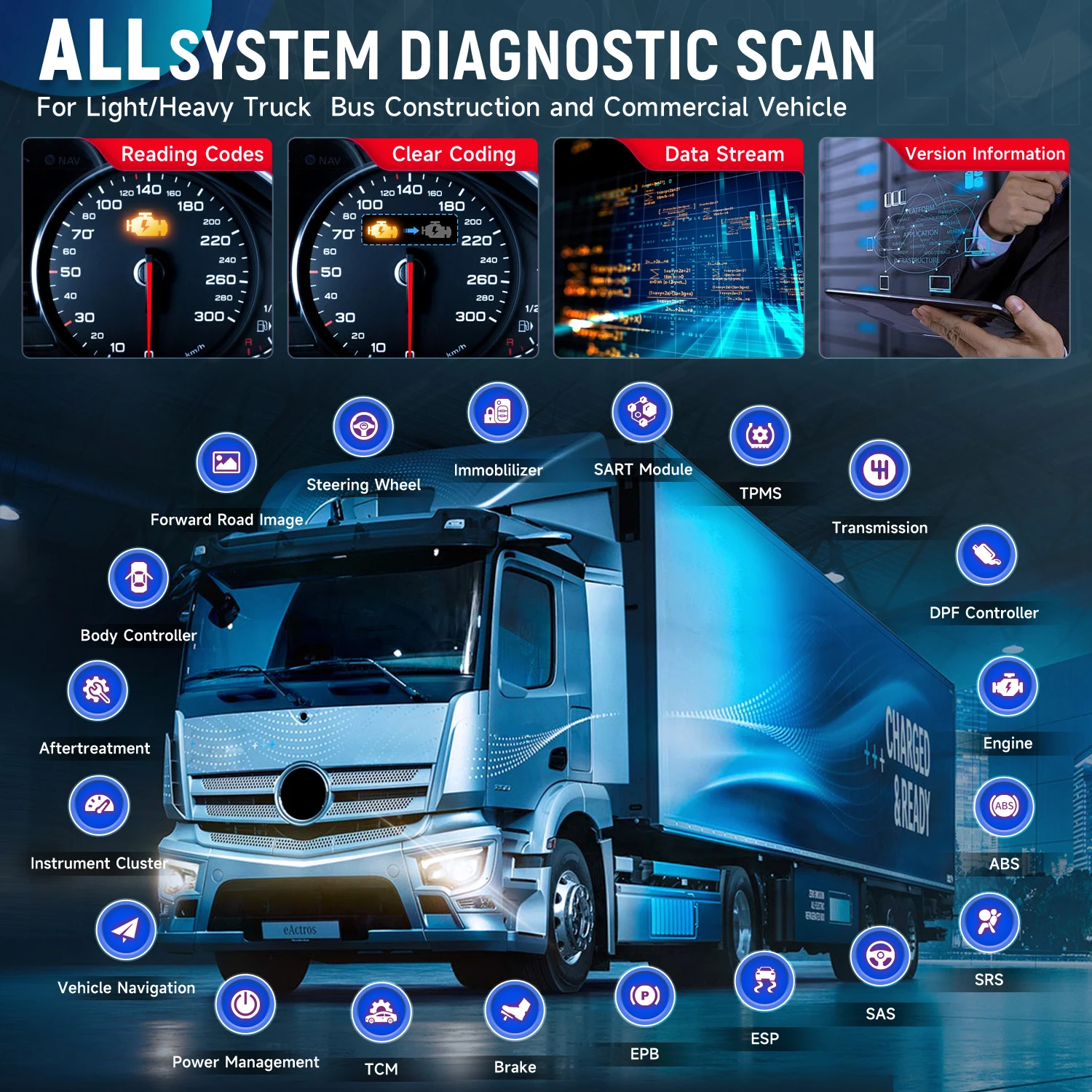 LAUNCH CRP129HD Сверхмощный грузовик Дизельный сканер Диагностический инструмент