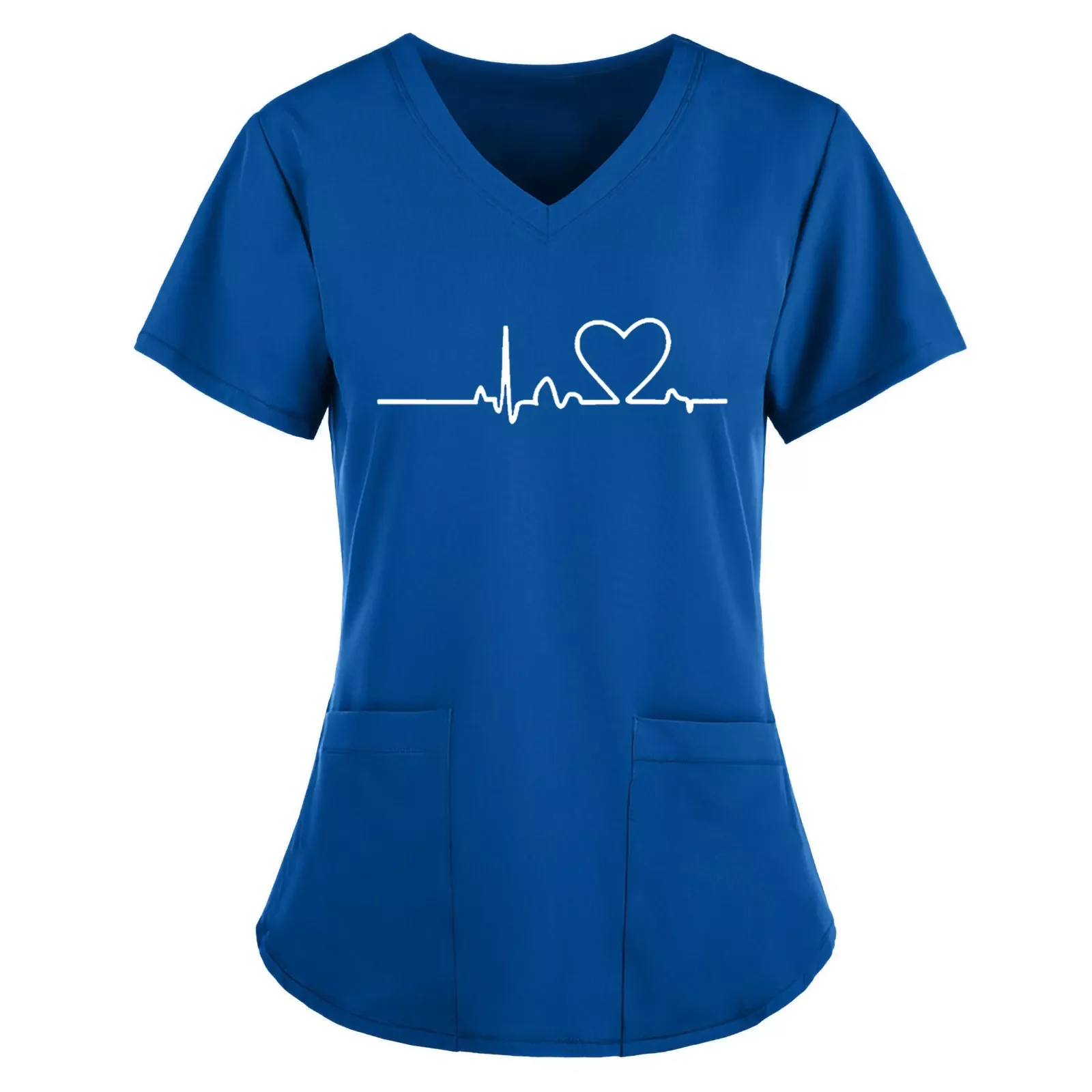

Heart Ecg Printed Nurse Uniform Short Sleeve V-neck Scrubs Tops Working Uniform Pocket Blouse Nurse Medical Uniform #30
