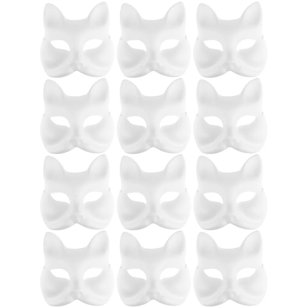 

12 Pcs Hand Painted Pulp Masks Craft Blanks DIY Party Masquerade Accessories White Paper Halloween Miss