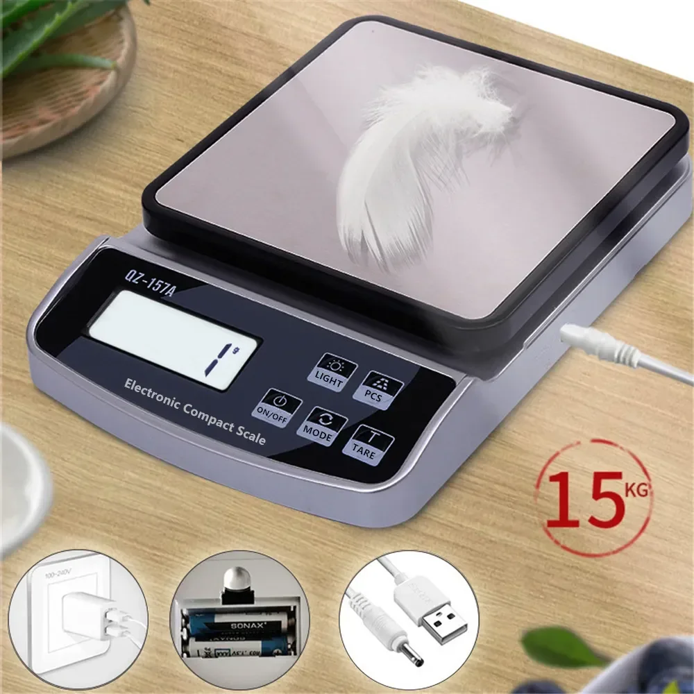 

Scale Digital In Electronic Household Scale Charge/plug-in/battery Waterproof USB Scale Jewelry Kitchen Coffee 15KG/1g Fit Bakin