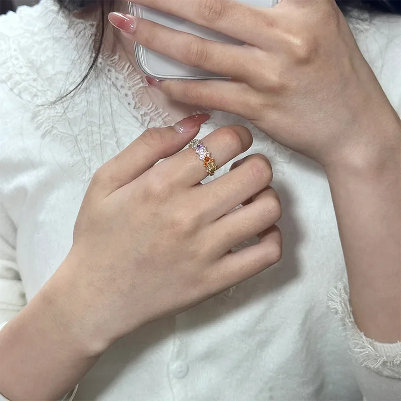 Японский оригинальный ювелирный набор MDL Moissanite кольцо с радугой и цирконием