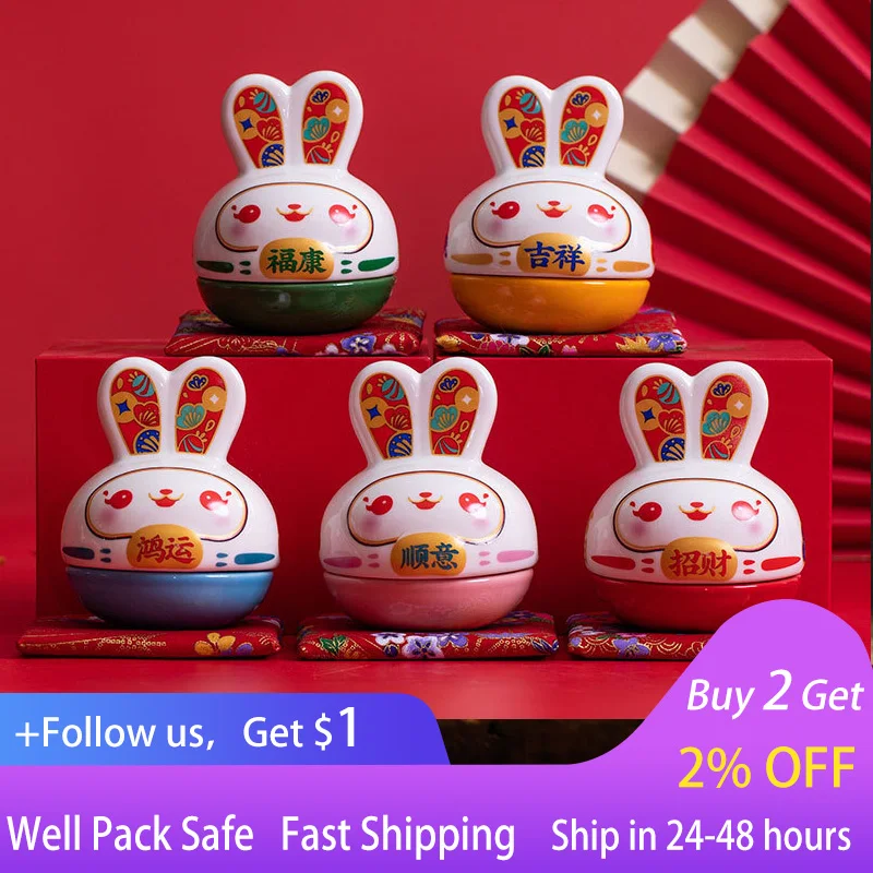 

Small ornaments rabbit tea pet ceramic rabbit year mascot with hand gift table top wine cabinet decoration car