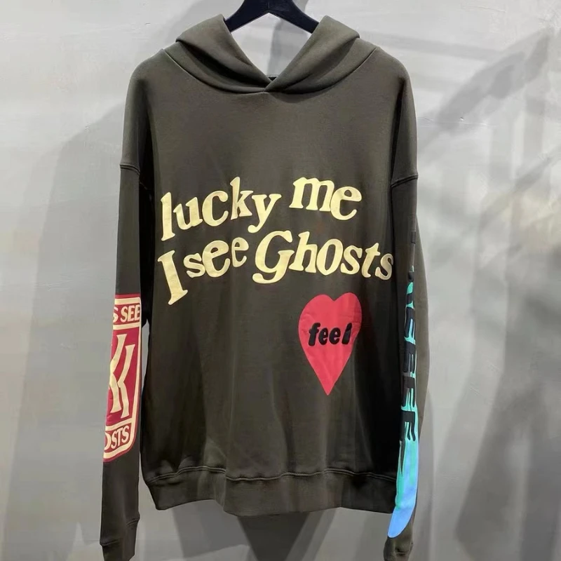 

Kids See Ghost Hoodie Kanye West Kid Cudi Lucky Me I See Ghost Sweatshirts Foam Print Hip Hop Hoody Pullovers for Men Women