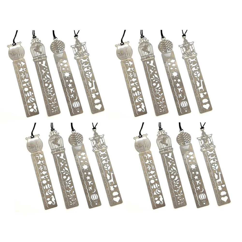

16 PCs Cartoon Pattern Metal Record Daily Templates for Quilting Ruler Multi-Function Bookmark Ruler