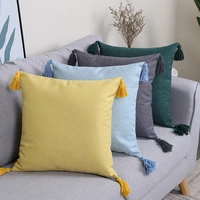 ins style modern simple linen hanging ball tassel lace pillow solid color sofa cover cushion cover